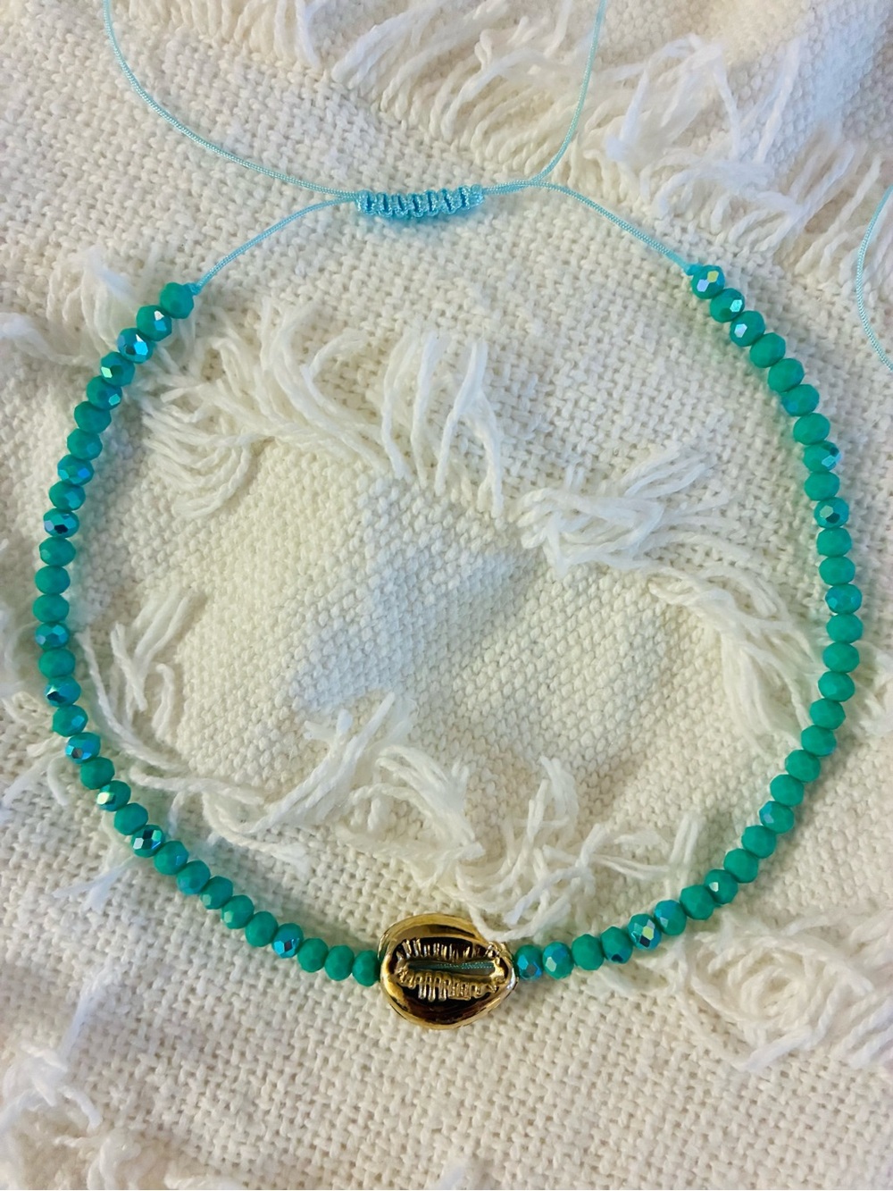 Gold Shell Crystal Turquoise Beaded Adjustable Necklace